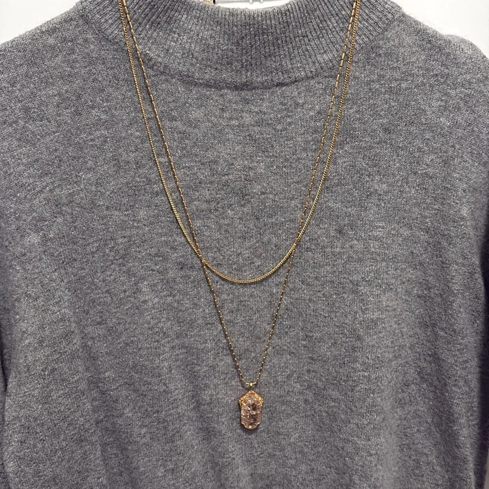 NWT [Vince Camuto] Iridescent Gemstone Dual Strand Gold Chain Pendant Necklace - Picture 5 of 10